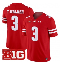 Men Youth Wisconsin Badgers 3 Tawee Walker Red 2024 Vapor Limited Jersey All Stitched