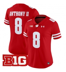 Women Wisconsin Badgers 8 Vinny Anthony II Red 2024 Vapor Limited Jersey All Stitched