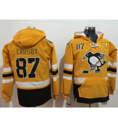 Men Pittsburgh Penguins 87 Sidney Crosby Gold Sawyer Hooded Sweatshirt 2017 Stadium Series Stitched NHL Jersey
