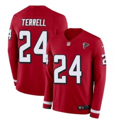 Nike Falcons 24 A J  Terrell Red Team Color Men Stitched NFL Limited Therma Long Sleeve Jersey