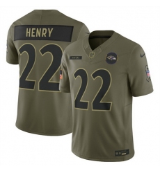 Men Baltimore Ravens 22 Derrick Henry Olive 2025 Salute to Service Limited Stitched Football Jersey