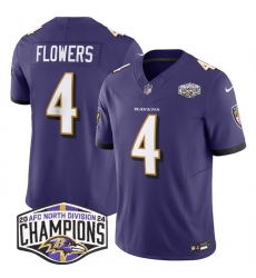 Men Baltimore Ravens 4 Zay Flowers Purple F U S E 2024 AFC North Division Champions Vapor Limited Football Jersey