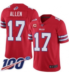 Men Buffalo Bills 17 Josh Allen 100th Season Red With C Patch Vapor Untouchable Limited Stitched Jersey