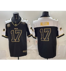 Men Buffalo Bills 17 Josh Allen Black Gold 2025 F U S E  With Bills Mafia Patch  26 4 Star C Patch Vapor Limited Stitched Football Jersey