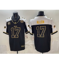 Men Buffalo Bills 17 Josh Allen Black Gold 2025 F U S E  With Farewell Patch  26 4 Star C Patch Vapor Limited Stitched Football Jersey
