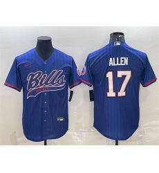 Men Buffalo Bills 17 Josh Allen Royal With Patch Cool Base Stitched Baseball Jersey