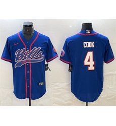 Men Buffalo Bills 4 James Cook Blue With Patch Cool Base Stitched Baseball Jersey