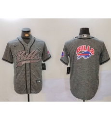 Men Buffalo Bills Grey Team Big logo Cool Base Stitched Baseball Jersey 2