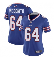 Nike Bills #64 Richie Incognito Royal Blue Team Color Womens Stitched NFL Vapor Untouchable Limited Jersey