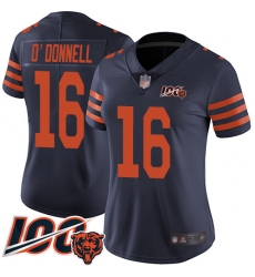 Women Chicago Bears 16 Pat ODonnell Limited Navy Blue Rush Vapor Untouchable 100th Season Football Jersey