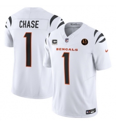 Men Cincinnati Bengals 1 Ja'Marr Chase White 2023 F U S E With John Madden Patch And 1 Star C Patch Vapor Limited Stitched Football Jersey Men Cincinnati Bengals 1 Ja'Marr Chase White 2023 F U S E With John Madden Patch And 1 Star C Patch Vapor Limited Stitched Football Jersey
