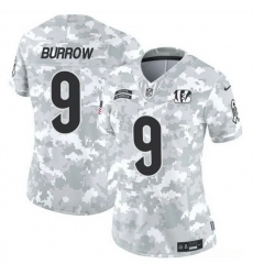 Women Cincinnati Bengals 9 Joe Burrow 2024 F U S E Arctic Camo Salute To Service Limited Stitched Football Jersey