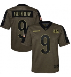 Youth Cincinnati Bengals Joe Burrow Nike Olive 2021 Salute To Service Game Jersey