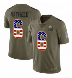 Mens Nike Cleveland Browns 6 Baker Mayfield Limited Olive USA Flag 2017 Salute to Service NFL Jersey