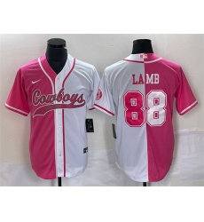 Men Dallas Cowboys 88 CeeDee Lamb Pink White Split Cool Base Stitched Baseball Jersey