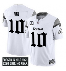 Men Denver Broncos 10 Bo Nix White 2025 F U S E With 1 Star C Patch Gothic Mile High Shadows Edition Vapor Limited Stitched Football Jersey Men Denver Broncos 10 Bo Nix White 2025 F U S E With 1 Star C Patch Gothic Mile High Shadows Edition Vapor Limited Stitched Football Jersey