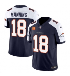 Men Denver Broncos 18 Peyton Manning Navy 2024 F U S E  With 4 Star C Patch Vapor Limited Stitched Football Jersey
