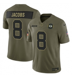Men Green Bay Packers 8 Josh Jacobs Olive 2025 F U S E  Salute to Service Limited Stitched Football Jersey