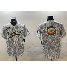 Men Green Bay Packers Team Big Logo 2024 Arctic Camo Salute To Service Stitched Baseball Jersey 1