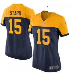 Womens Nike Green Bay Packers 15 Bart Starr Elite Navy Blue Alternate NFL Jersey