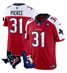 Men Houston Texans 31 Dameon Pierce Red White 2023 F U S E  With Hand Sign Throwing Up The H Patch Vapor Untouchable Limited Stitched Football Jersey