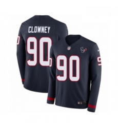 Men Nike Houston Texans 90 Jadeveon Clowney Limited Navy Blue Therma Long Sleeve NFL Jersey