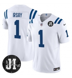 Men Indianapolis Colts 1 Jim Irsay White 2025 F U S E  Jim Irsay Patch Vapor Limited Stitched Football Jersey