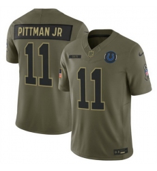 Men Indianapolis Colts 11 Michael Pittman Jr  Olive 2025 F U S E  Salute to Service Limited Stitched Football Jersey