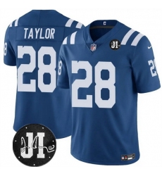 Men Indianapolis Colts 28 Jonathan Taylor Blue Jim Irsay Patch Vapor Stitched Jersey