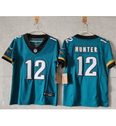 Women Jacksonville Jaguars 12 Travis Hunter Teal 2024 F U S E Prowler Throwback Vapor Limited Stitched Football Jersey 