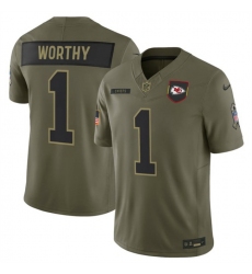 Men Kansas City Chiefs 1 Xavier Worthy Olive 2025 F U S E  Salute to Service Limited Stitched Football Jersey