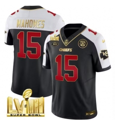 Men Kansas City Chiefs 15 Patrick Mahomes Black White 2024 F U S E  Super Bowl LVIII Patch With NKH Patch Vapor Untouchable Limited Stitched Football Jerse