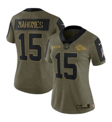 Women's Kansas City Chiefs Patrick Mahomes Nike Olive 2021 Salute To Service Limited Player Jersey