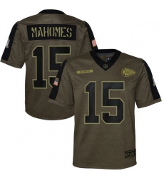 Youth Kansas City Chiefs Patrick Mahomes Nike Olive 2021 Salute To Service Game Jersey