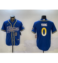 Men Los Angeles Rams 0 Byron Young Royal Cool Base Stitched Baseball Jersey 1