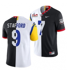 Men Los Angeles Rams X Georgia Bulldogs 9 Matthew Stafford Black White Split Super Bowl LVI Stitched Jerse