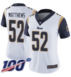 Women Rams 52 Clay Matthews White Stitched Football 100th Season Vapor Limited Jersey