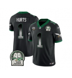 Men Philadelphia Eagles 1 Jalen Hurts Black 2023 F U S E  With 3 Star C Patch Throwback Vapor Untouchable Limited Stitched Football Jersey