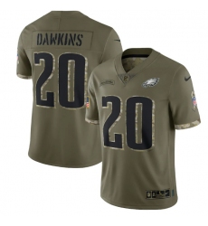 Men Philadelphia Eagles 20 Brian Dawkins Olive 2022 Salute To Service Limited Stitched Jersey