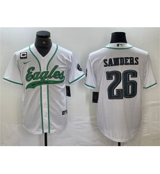 Men Philadelphia Eagles 26 Saquon Barkley White With 3 star C Patch Cool Base Baseball Stitched Jersey