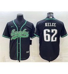 Men Philadelphia Eagles 62 Jason Kelce Black With Patch Cool Base Stitched Baseball Jersey