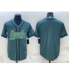 Men Philadelphia Eagles Blank Green With Patch Cool Base Stitched Baseball Jersey