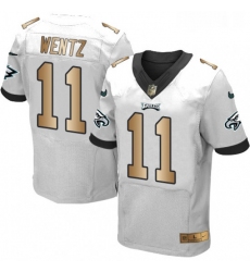 Mens Nike Philadelphia Eagles 11 Carson Wentz Elite WhiteGold NFL Jersey