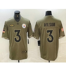 Men Pittsburgh Steelers 3 Russell Wilson Olive 2022 Salute To Service Limited Stitched Jersey