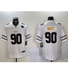 Men Pittsburgh Steelers 90 T J Watt White 2019 Team Logo Cool Edition Stitched Jersey 1