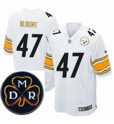 Men's Nike Pittsburgh Steelers #47 Mel Blount Elite White NFL MDR Dan Rooney Patch Jersey