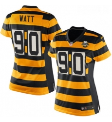 Womens Nike Pittsburgh Steelers 90 T J Watt Game YellowBlack Alternate 80TH Anniversary Throwback NFL Jersey