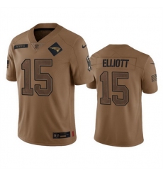 Men New England Patriots 15 Ezekiel Elliott 2023 Brown Salute To Service Limited Stitched Football Jersey