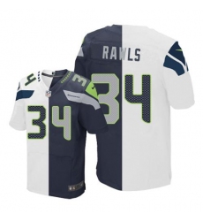 Nike Seahawks #34 Thomas Rawls White Steel Blue Mens Stitched NFL Elite Split Jersey