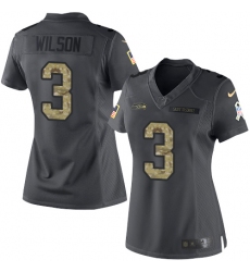 Nike Seahawks #3 Russell Wilson Black Womens Stitched NFL Limited 2016 Salute to Service Jersey
